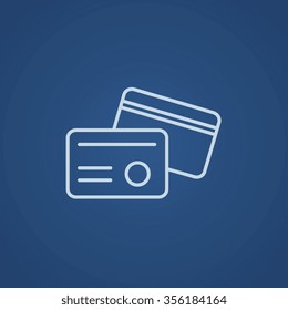 Identification card line icon for web, mobile and infographics. Vector light blue icon isolated on blue background.