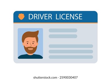 The identification card of the male car driver with a photo. Plastic identification card. Vector illustration of the identity document of the driver of the vehicle. A business card that demonstrates 