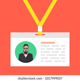 Identification card for man. Personal badge for man. Flat vector illustration.