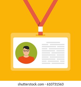 Identification card for man. Personal badge for man. Flat vector illustration.