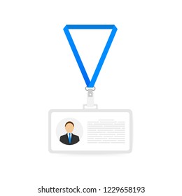 Identification card for man. Trendy flat lanyard, name tag holder template. Creative flat illustration isolated on yellow background. Vector stock illustration.