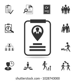 Identification card map pointer icon. Set of Human resources, head hunting icons. Premium quality graphic design. Sign sand symbols collection, simple icon for websites, web design on white background