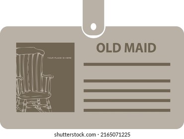 Identification Card For A Old Maid On A Clip. Vector Illustration.