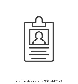 Icono de contorno de tarjeta de identificación aislado en el fondo.