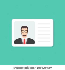 Identification Card. Personal info data. Identity document with person photo and text clipart. Flat design, vector illustration on background