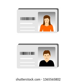 Identification card with personal info data. Identity document with person photo and text. Flat design, vector illustration on background.