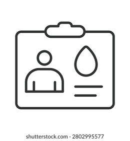 Identification card with personal and medical data, icon in line design. ID, card, identity, person, blood, donor, medical on white background vector. Identification card editable stroke icon