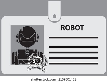 Identification card for a robot on a clip. Vector illustration.