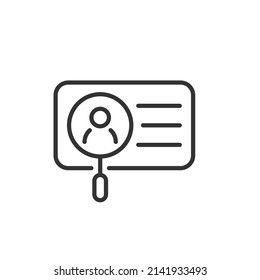 Identification card scan line icon. linear style sign for mobile concept and web design. Search ID card outline vector icon. Symbol, logo illustration. Vector graphics