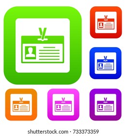 Identification card set icon color in flat style isolated on white. Collection sings vector illustration