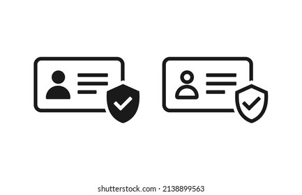 Identification card with shield and check mark. Personal document. Secure profile. Vector illustration