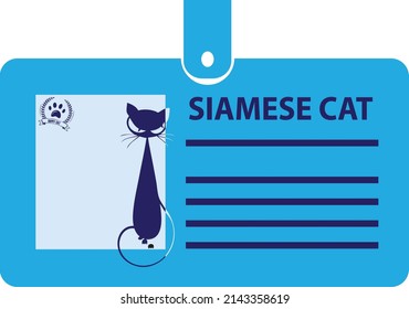 Identification card for a Siamese Cat on a clip. Vector illustration.