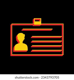 Identification card sign. 3D Extruded Yellow Icon with Red Sides a Black background. Illustration.