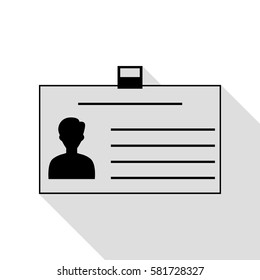 Identification card sign. Black icon with flat style shadow path.