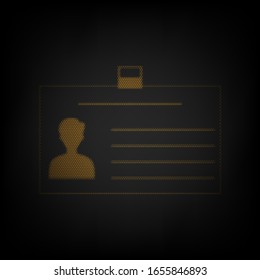 Signo de tarjeta de identificación. Icono de la rejilla de una pequeña bombilla naranja en la oscuridad. Ilustración.