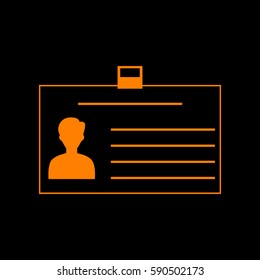Identification card sign. Orange icon on black background.