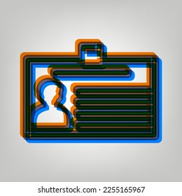 Identification card sign. Stroked Icon in orange, azure and old lavender Colors at gray Background. Illustration.