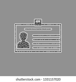 Identification card sign. Vector. Black maze filled icon with white border at gray background.