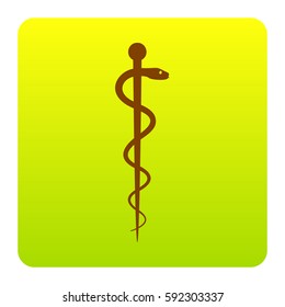 Identification card sign. Vector. Brown icon at green-yellow gradient square with rounded corners on white background. Isolated.