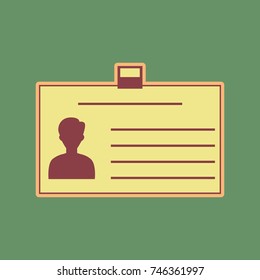 Identification card sign. Vector. Cordovan icon and mellow apricot halo with light khaki filled space at russian green background.