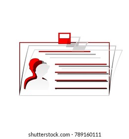 Identification card sign. Vector. Detachable paper icon with red body stock. Isolated.