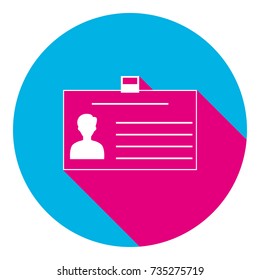Identification card sign. Vector. Flat white icon with mexican pink shadow inside sky blue(S and G) circle at white background. Isolated. Trend colors in 2017.