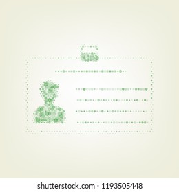 Identification card sign. Vector. Green hexagon rastered icon and noised opacity and size at light green background with central light.