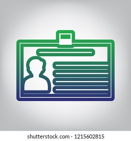 Identification card sign. Vector. Green to blue gradient contour icon at grayish background with light in center.