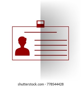 Identification card sign. Vector.  icon on white bending paper background.