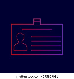 Identification card sign. Vector. Line icon with gradient from red to violet colors on dark blue background.