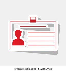 Identification card sign. Vector. New year reddish icon with outside stroke and gray shadow on light gray background.