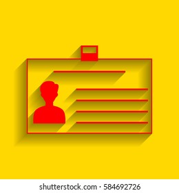 Identification card sign. Vector. Red icon with soft shadow on golden background.