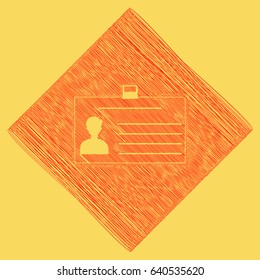 Identification card sign. Vector. Red scribble icon obtained as a result of subtraction rhomb and path. Royal yellow background.