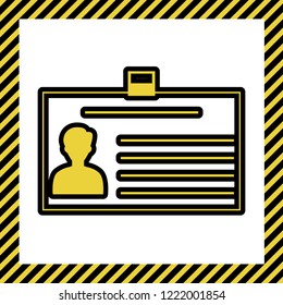 Identification card sign. Vector. Warm yellow icon with black contour in frame named as under construction at white background. Isolated.