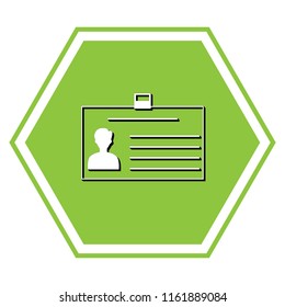 Identification card sign. Vector. White icon with black shadow on yellow green honeycomb on white background.
