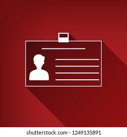 Identification card sign. Vector. White icon with limitless shadow at ruby red background.