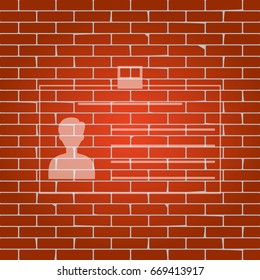 Identification card sign. Vector. Whitish icon on brick wall as background.