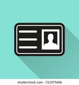 Identification card vector icon with long shadow. Illustration isolated for graphic and web design.