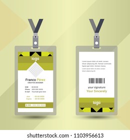 Identification card vector illustration. Blank plastic access card, name tag holder with pin ribbon, corporate card key, personal security badge, press event pass template.