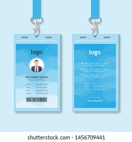 Identification card vector illustration. Blank plastic access card, name tag holder with pin ribbon, corporate card key, personal security badge, press event pass template.