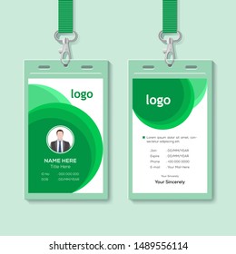 Identification card vector illustration. Blank plastic access card, name tag holder with pin ribbon, corporate card key, personal security badge, press event pass template.
