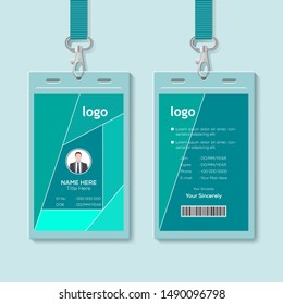 Identification card vector illustration. Blank plastic access card, name tag holder with pin ribbon, corporate card key, personal security badge, press event pass template.