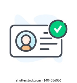 Identification card vector illustration. Verification badge color line icon.