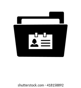 Identification card - white vector icon;  black folder