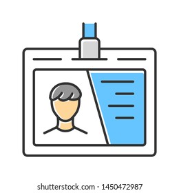 Identification document, id tag color icon. Access pass isolated vector illustration. Plastic card with photo. Businessman, seller consultant personal badge. Driver licence, company employee accessory