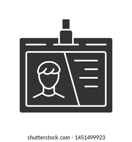 Identification document, id tag glyph icon. Plastic card with photo silhouette symbol. Negative space businessman personal badge. Company employee accessory. Access pass vector isolated illustration