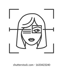 Identification face black line icon. Eye ID verifying, recognition person concept. Biometric security element. Deep face. Scanning technology. Sign for web page, mobile app. Editable stroke.