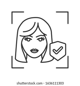 Identification face black line icon. ID and verifying person concept. Approved protection. Biometric security element. Sign for web page, mobile app, banner, social media. Editable stroke.