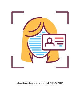 Identification face color line icon. ID and verifying. Authorization person. Biometric security element. Deep face. Scanning technology. Sign for web page, mobile app, banner. Editable stroke.