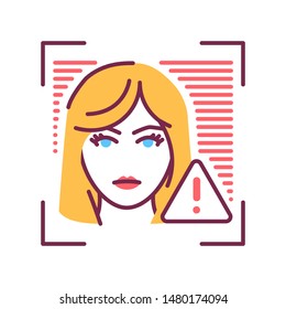 Identification face error line icon. Access denied concept. Violation of personal data protection. Deep face. Biometric security element.  Sign for web page, mobile app, banner. Editable stroke.